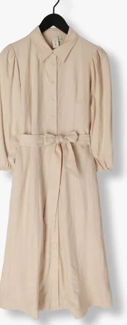 beige y.a.s. midi jurk yasflaxy 3/4 linen shirt dress
