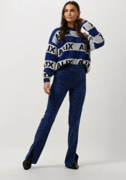 blauwe alix the label flared broek ladies woven sketchy animal flared pants