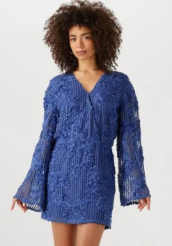 blauwe alix the label mini jurk knitted tape lace dress