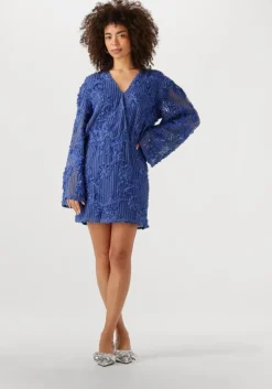 blauwe alix the label mini jurk knitted tape lace dress