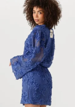 blauwe alix the label mini jurk knitted tape lace dress