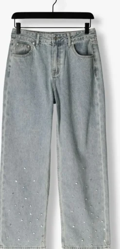 blauwe alix the label straight leg jeans ladies woven embellished denim pants