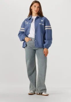 blauwe alix the label straight leg jeans ladies woven embellished denim pants