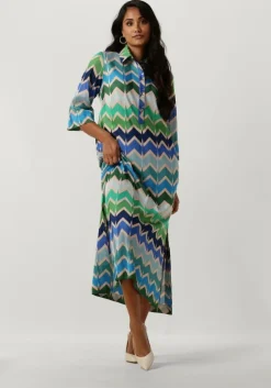 blauwe ana alcazar midi jurk shirt midi dress