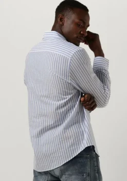 blauwe butcher of blue casual overhemd stevie stripe shirt