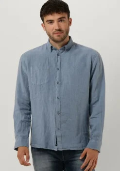 blauwe butcher of blue casual overhemd robbins linen clean shirt