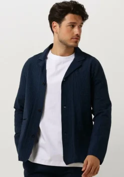 blauwe butcher of blue casual overhemd worker seersucker blazer