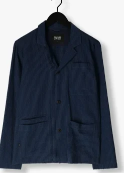 blauwe butcher of blue casual overhemd worker seersucker blazer