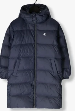 blauwe calvin klein gewatteerde jas essential midweight long puffer