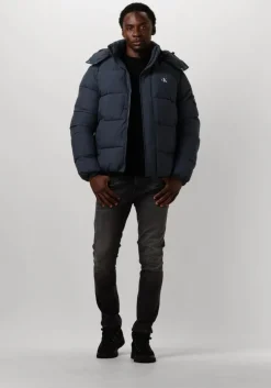blauwe calvin klein gewatteerde jas essentials non down jacket
