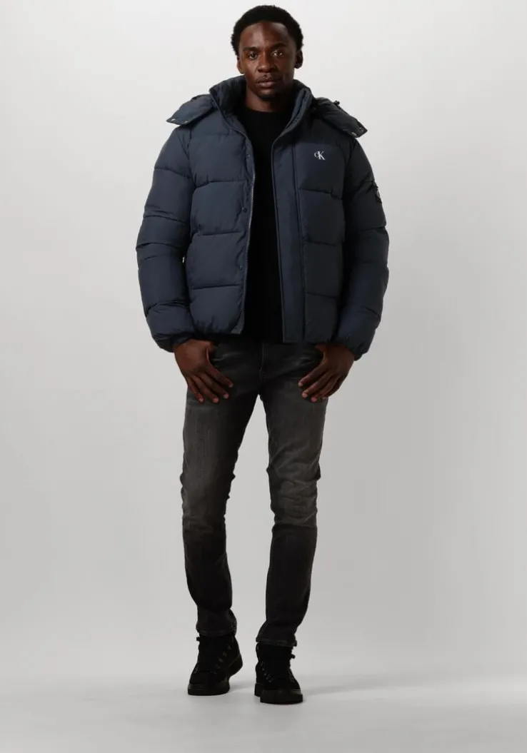 blauwe calvin klein gewatteerde jas essentials non down jacket