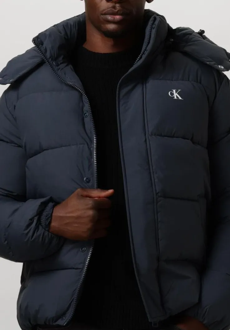 blauwe calvin klein gewatteerde jas essentials non down jacket