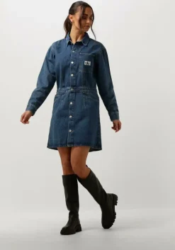 blauwe calvin klein mini jurk darted denim shirt dress