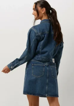 blauwe calvin klein mini jurk darted denim shirt dress