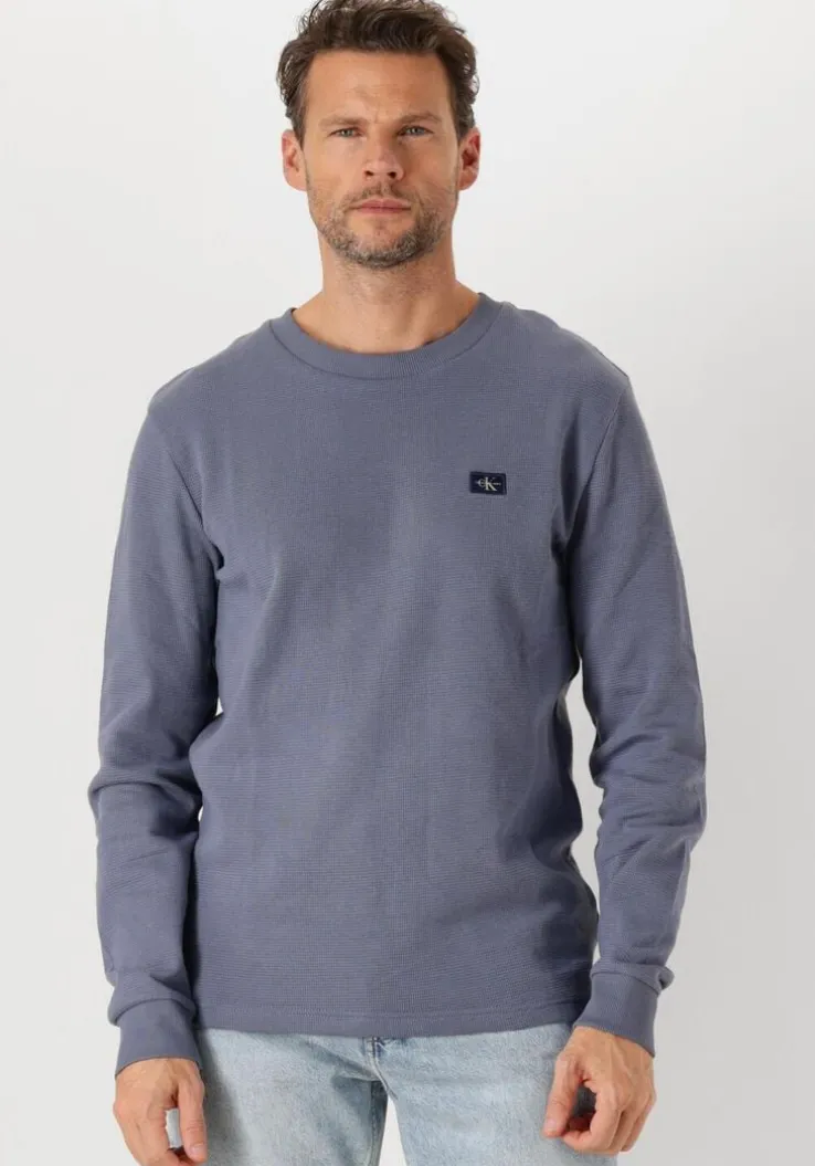 blauwe calvin klein trui woven label waffle ls tee