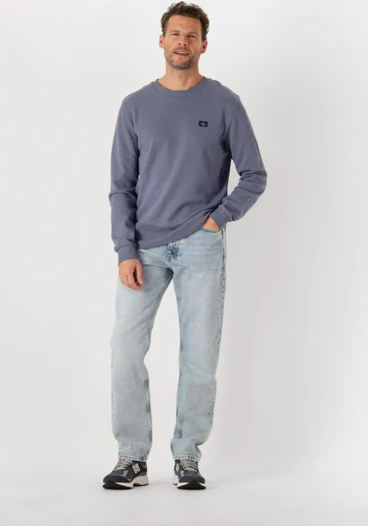 blauwe calvin klein trui woven label waffle ls tee