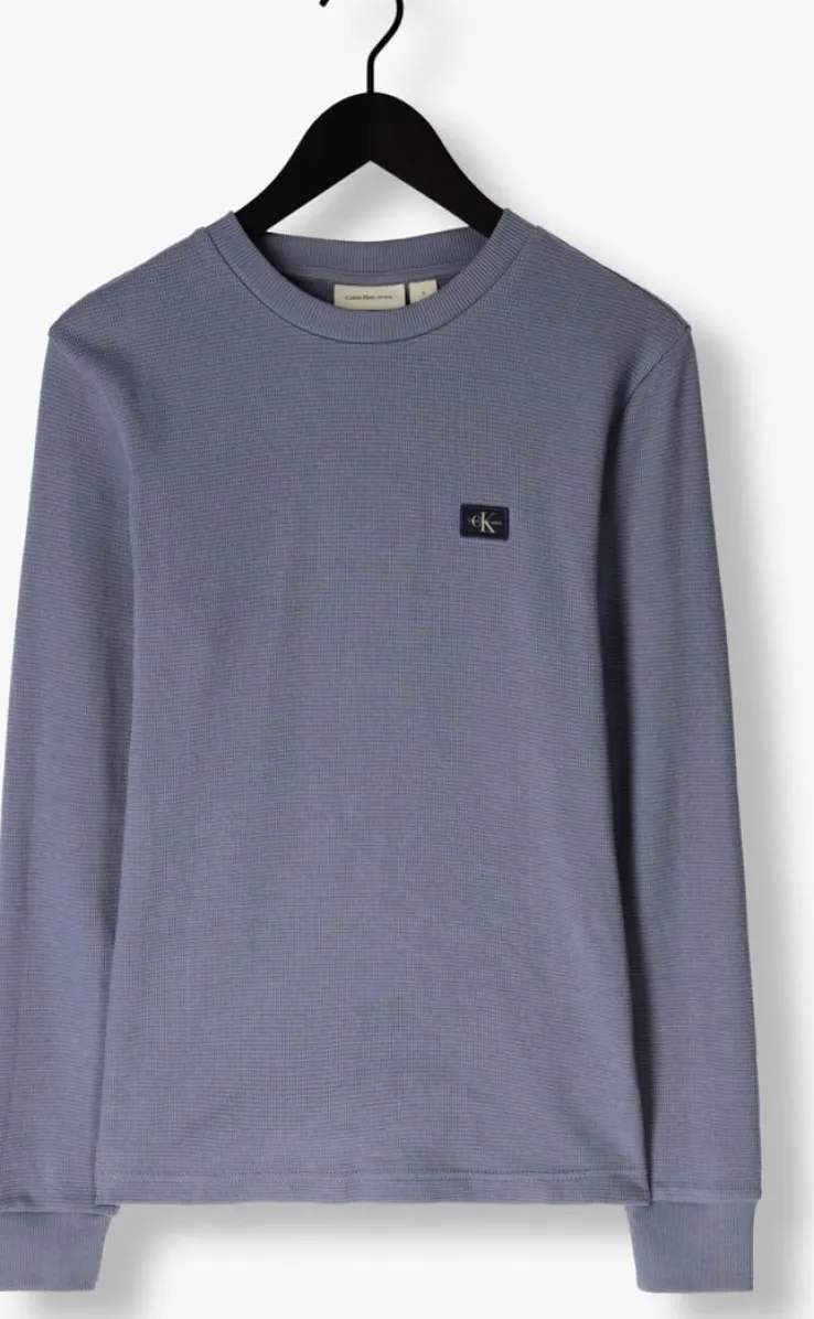 blauwe calvin klein trui woven label waffle ls tee