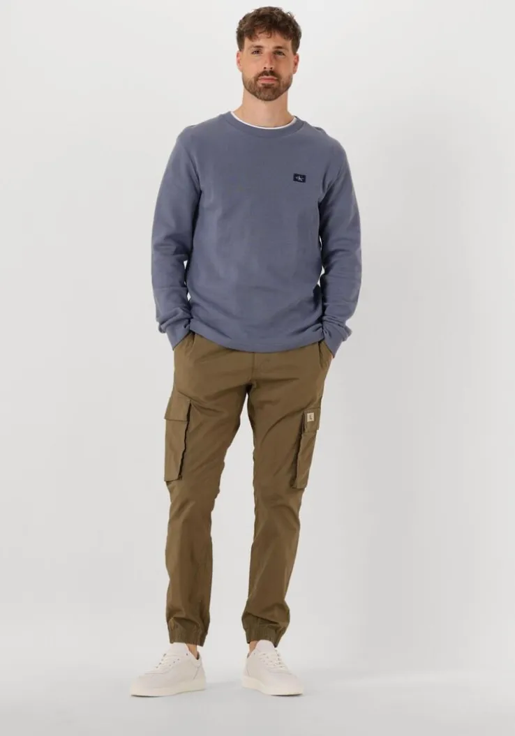 blauwe calvin klein trui woven label waffle ls tee