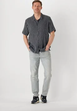 blauwe cast iron casual overhemd short sleeve shirt yd stripe regular fit