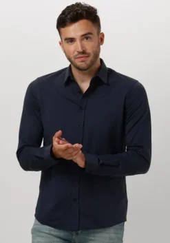 blauwe cast iron casual overhemd long sleeve shirt twill jersey 2 tone