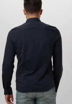 blauwe cast iron casual overhemd long sleeve shirt twill jersey 2 tone