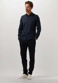 blauwe cast iron casual overhemd long sleeve shirt twill jersey 2 tone