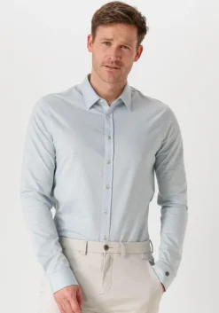 blauwe cast iron casual overhemd long sleeve shirt twill jersey 2 tone