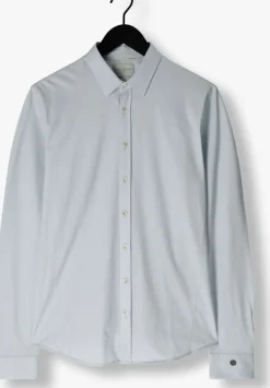 blauwe cast iron casual overhemd long sleeve shirt twill jersey 2 tone