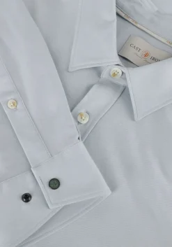 blauwe cast iron casual overhemd long sleeve shirt twill jersey 2 tone