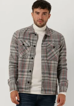 blauwe cast iron overshirt long sleeve shirt mouline check shirtjacket