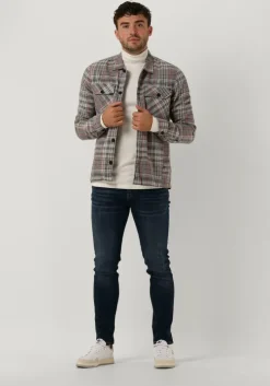 blauwe cast iron overshirt long sleeve shirt mouline check shirtjacket