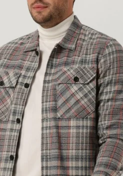 blauwe cast iron overshirt long sleeve shirt mouline check shirtjacket