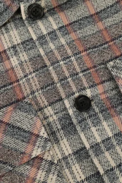 blauwe cast iron overshirt long sleeve shirt mouline check shirtjacket