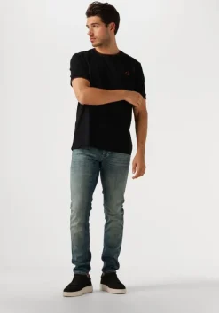 blauwe cast iron slim fit jeans riser slim worn-in blue denim