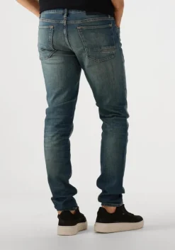 blauwe cast iron slim fit jeans riser slim worn-in blue denim