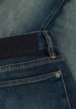 blauwe cast iron slim fit jeans riser slim worn-in blue denim