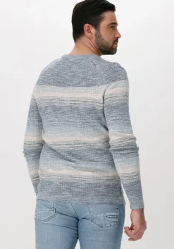 blauwe cast iron trui r-neck cotton slub stripe