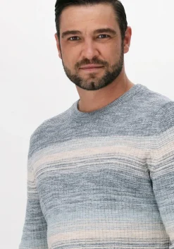 blauwe cast iron trui r-neck cotton slub stripe