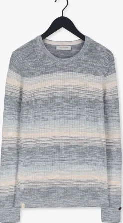 blauwe cast iron trui r-neck cotton slub stripe