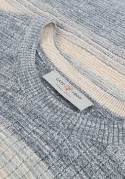 blauwe cast iron trui r-neck cotton slub stripe