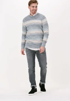 blauwe cast iron trui r-neck cotton slub stripe