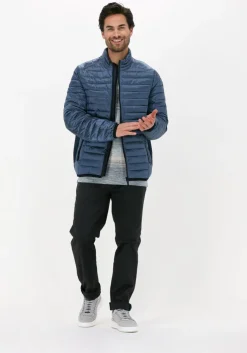 blauwe cast iron trui r-neck cotton slub stripe