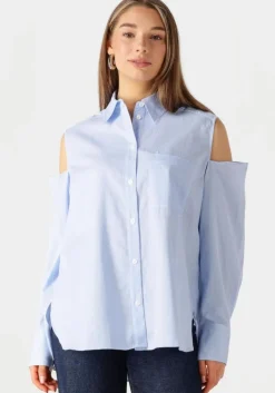 blauwe catwalk junkie blouses open shoulder blouse