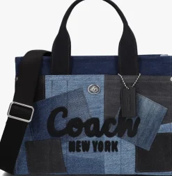 blauwe coach handtas patchwork denim cargo tote