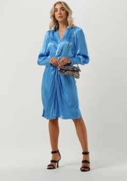 blauwe co'couture midi jurk harvey drape dress