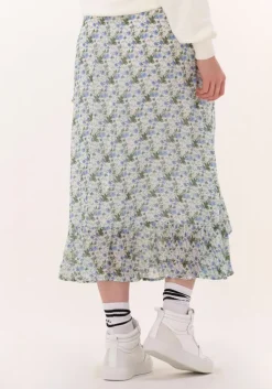 blauwe colourful rebel midirok timi flower ruffle midi skirt