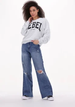 blauwe colourful rebel wide jeans gaia high rise wide leg denim pants