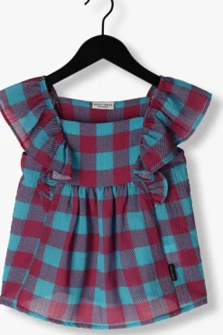 blauwe daily brat top sandy checked top