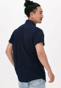 blauwe dstrezzed casual overhemd shirt button down s/s melange pique