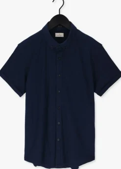 blauwe dstrezzed casual overhemd shirt button down s/s melange pique